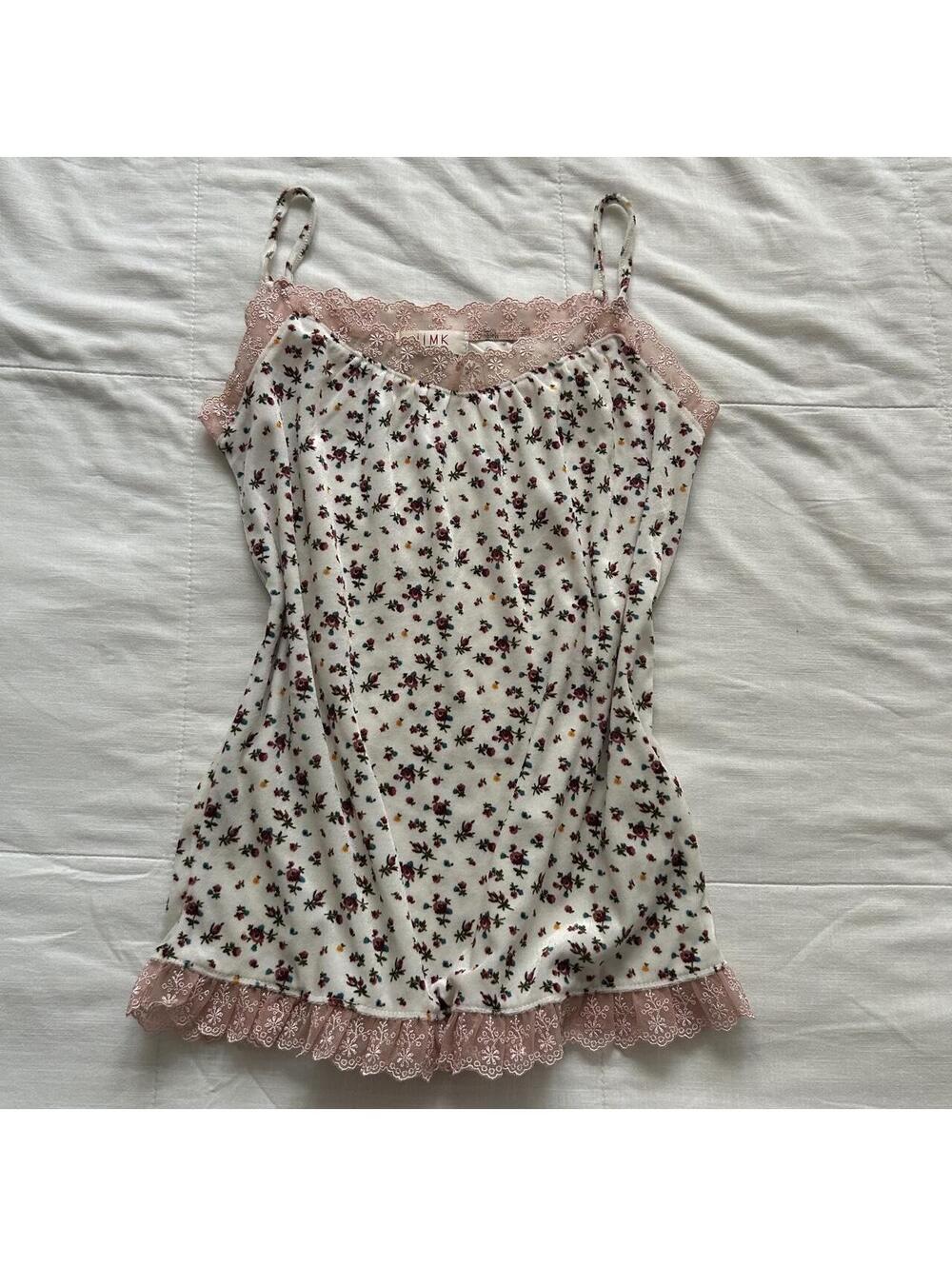IIMK Floral Camisole Ivory Pink Lace Trim Ribbon Bow Size S Japan
